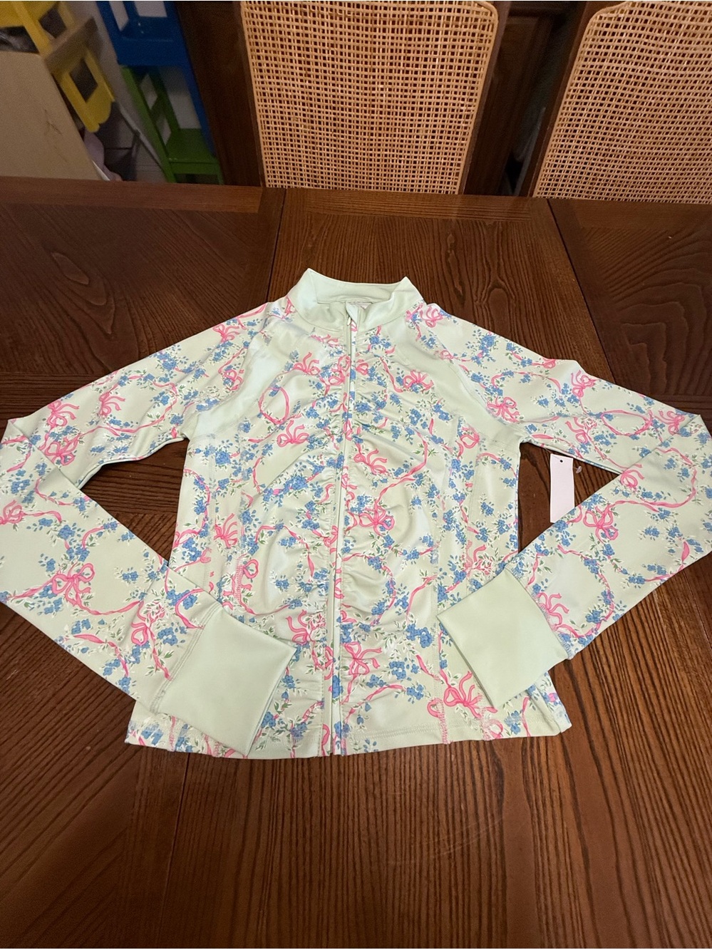 Shabby Chic Lightweight Foral Zip Front Active Jacket. NWT. Size XS